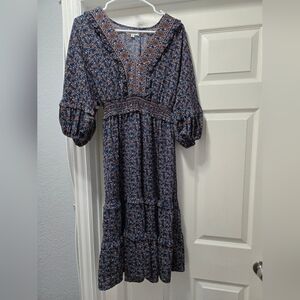 Bohemian Blue and Brown Maxi Dress